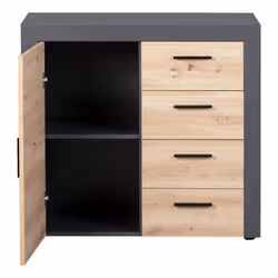 Altobuy - october - Commode 1 Porte 4 Tiroirs Gris et Effet Bois - Gris