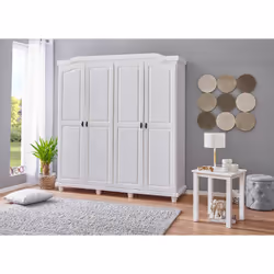 Neder - Armoire 4 Portes Bois Massif Blanc - Blanc