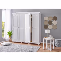 Neder - Armoire 4 Portes Bois Massif Blanc - Blanc