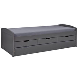 Stradi - Lit Gigogne 90x200cm + 3 Tiroirs Vernis Gris - Gris
