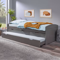 Stradi - Lit Gigogne 90x200cm + 3 Tiroirs Vernis Gris - Gris
