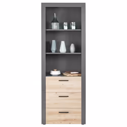 Altobuy - october - Etagère 3 Niches 3 Tiroirs Gris et Effet Bois - Gris