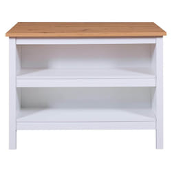 Kenny - Ilot de Cuisine Blanc et Plateau Effet Bois - Blanc