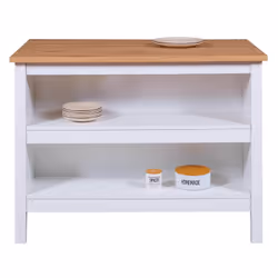 Kenny - Ilot de Cuisine Blanc et Plateau Effet Bois - Blanc
