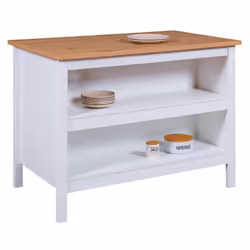 Kenny - Ilot de Cuisine Blanc et Plateau Effet Bois - Blanc