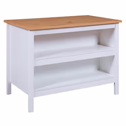 Kenny - Ilot de Cuisine Blanc et Plateau Effet Bois - Blanc - Vue supplémentaire 4