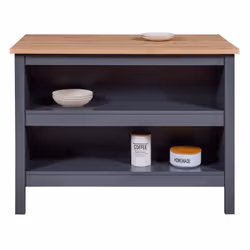 Kenny - Ilot de Cuisine Anthracite et Plateau Effet Bois - Gris anthracite