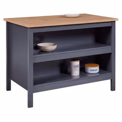 Kenny - Ilot de Cuisine Anthracite et Plateau Effet Bois - Gris anthracite