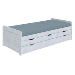 Tommy - Lit Gigogne 90x200 avec Tiroirs en Bois Massif Cérusé Blanc - Blanc