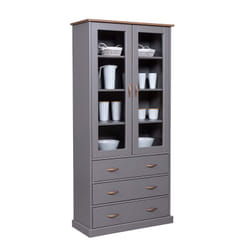 Melina - Vitrine 2 Portes 3 Tiroirs en mdf Laqué Gris Foncé