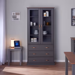 Melina - Vitrine 2 Portes 3 Tiroirs en mdf Laqué Gris Foncé