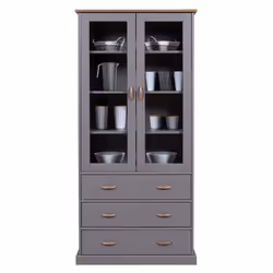 Melina - Vitrine 2 Portes 3 Tiroirs en mdf Laqué Gris Foncé