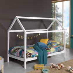 Arkan - Lit Cabane 90x200cm en Pin Massif Blanc + Matelas
