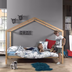 Arkan - Lit Maison 90x200cm Pin Massif Naturel avec Matelas