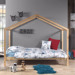 Arkan - Lit Maison 90x200cm Pin Massif Naturel avec Matelas