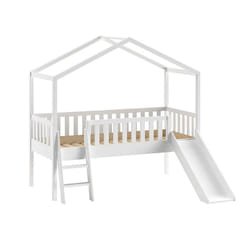 ARKAN - Lit Cabane Surélevé 90x200cm Pin Blanc avec Toboggan