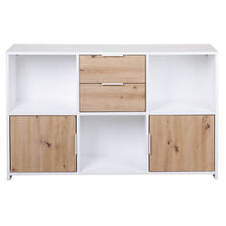 OPHELY - Meuble Multi-Rangement Blanc et Effet Bois