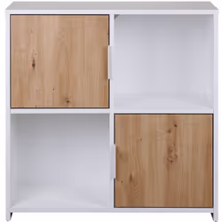 OPHELY - Meuble 2 Portes 2 Niches Blanc et Effet Bois