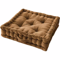 HARRIS - Coussin de Sol 50x50cm Velours de Coton Capitonné Coloris Camel