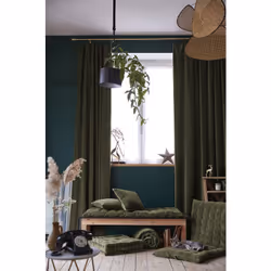 Harris - Rideau Ajustable 140x270cm Velours de Coton Thym + 8 Anneaux Pince - Vert