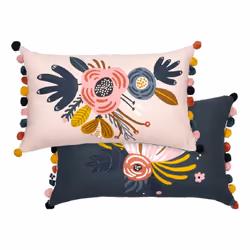 Altobuy - capuk - Coussin Déhoussable 30x50cm Coton Motif Rétro avec Pompons - Rose
