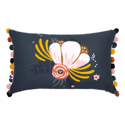 Altobuy - capuk - Coussin Déhoussable 30x50cm Coton Motif Rétro avec Pompons - Rose
