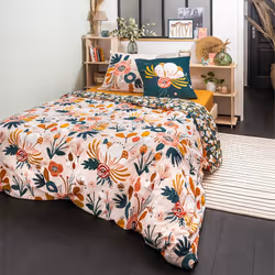 Altobuy - capuk - Parure de Lit Coton Motif Rétro Housse de Couette 240x220cm + 2 Taies d'Oreiller - Rose