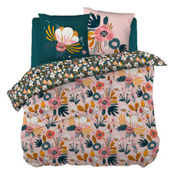 Altobuy - capuk - Parure de Lit Coton Motif Rétro Housse de Couette 260x240cm + 2 Taies d'Oreiller - Rose