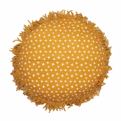 Altobuy - theo - Coussin Déhoussable Ø40cm Coton Motif Lion avec Franges de Macramé - Crème