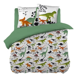 Altobuy - mezo - Parure de Lit Coton Motif Dinosaures Housse de Couette 240x200cm + 2 Taies d'Oreiller - Blanc