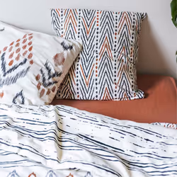 Munda - Parure de Lit Coton Motifs Ethniques Housse de Couette 260x240cm + 2 Taies d'Oreiller