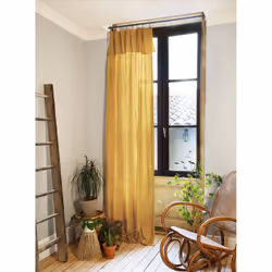 Ourea - Rideau Ajustable 140x300 cm Gaze de Coton Safran + 8 Anneaux Pince - Jaune