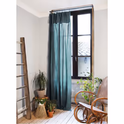 Ourea - Rideau Ajustable 140x300 cm Gaze de Coton Canard + 8 Anneaux Pince - Bleu