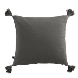 Altobuy - ourea - Coussin Déhoussable 40x40cm avec Pompons Gaze de Coton Granit - Gris