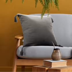 Altobuy - ourea - Coussin Déhoussable 40x40cm avec Pompons Gaze de Coton Granit - Gris