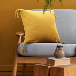Altobuy - ourea - Coussin Déhoussable 40x40cm avec Pompons Gaze de Coton Safran - Jaune