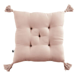 Altobuy - ourea - Coussin Capitonné 40x40cm avec Pompons Gaze de Coton Guimauve - Rose