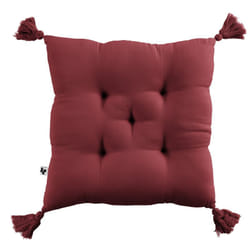 Ourea - Coussin Capitonné 40x40cm avec Pompons Gaze de Coton Lie de Vin - Bordeaux