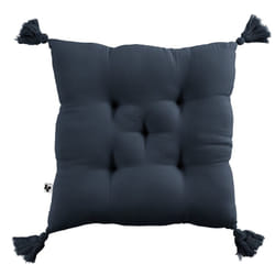 Altobuy - ourea - Coussin Capitonné 40x40cm avec Pompons Gaze de Coton Minuit - Bleu