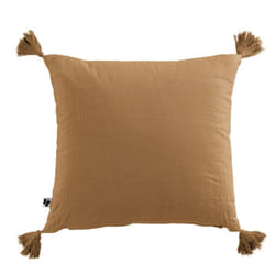 OUREA - Coussin Déhoussable 40x40cm avec Pompons Gaze de Coton Camel