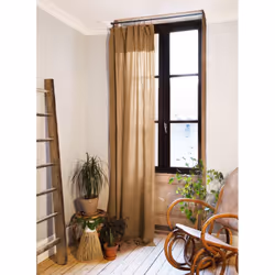 OUREA - Rideau Ajustable 140x300 cm Gaze de Coton Camel + 8 Anneaux Pince