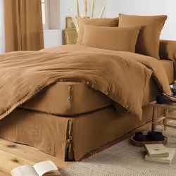 Ourea - Cache-Sommier à Nouettes 140x190cm Gaze de Coton Camel - Marron