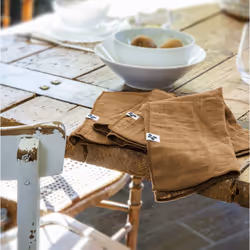 OUREA - Lot de 3 Serviettes 40x40cm Gaze de Coton Camel