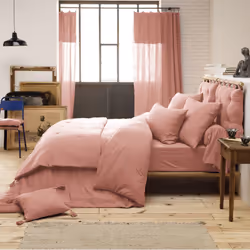 OUREA - Chemin de Lit 90x200cm Capitonné Gaze de Coton Rose Pêche