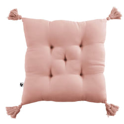 OUREA - Coussin Capitonné 40x40cm avec Pompons Gaze de Coton Rose Pêche