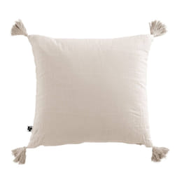 Altobuy - ourea - Coussin Déhoussable 40x40cm avec Pompons Gaze de Coton Pampa - Greige