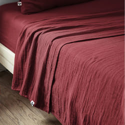 Ourea - Drap Plat 270x300cm Gaze de Coton Lie de Vin - Bordeaux