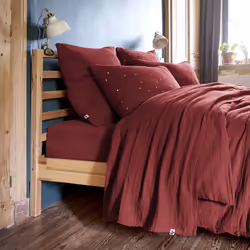 Ourea - Drap Plat 270x300cm Gaze de Coton Lie de Vin - Bordeaux