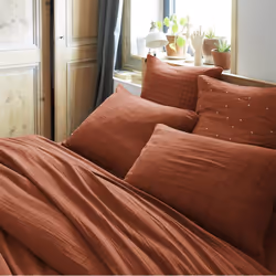 Ourea motif - Taie d'Oreiller 60x60cm Gaze de Coton Terracotta à Fleurs Ajourées - Terracotta