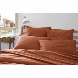 OUREA MOTIF - Taie d'Oreiller 50x70cm Gaze de Coton Terracotta à Fleurs Ajourées